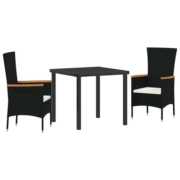 vidaXL Set de masă pentru grădină cu pernă 3 pcs Negru