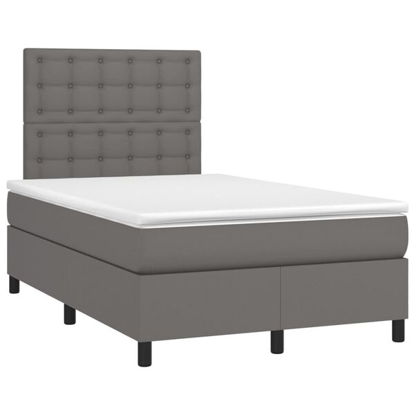 vidaXL Pat box spring cu saltea, gri, 120x190 cm, piele ecologică