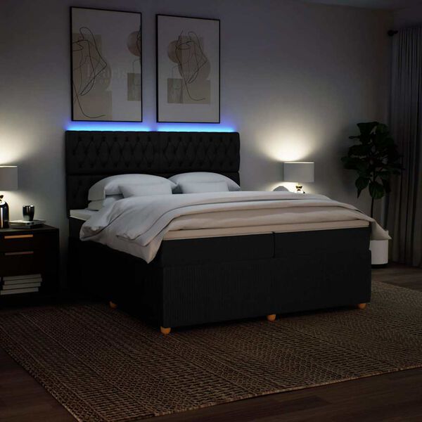 vidaXL Pat box spring cu saltea, negru, 200x200 cm, textil