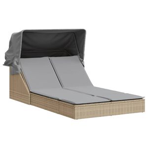 vidaXL Șezlong dublu cu baldachin și perne, bej, poliratan