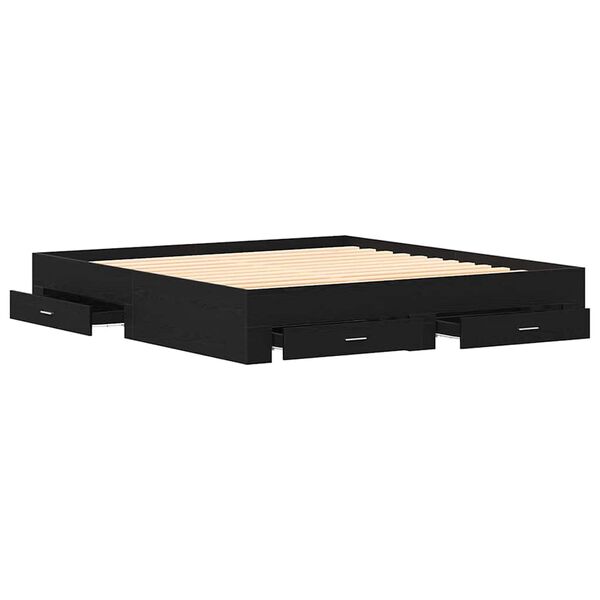 vidaXL Cadru de pat cu sertar Stejar Negru 180 x 200 cm Lemn compozit