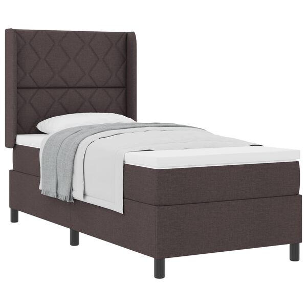 vidaXL Pat cu arcuri cu saltea Maro &icirc;nchis 90 x 200 cm țesătură