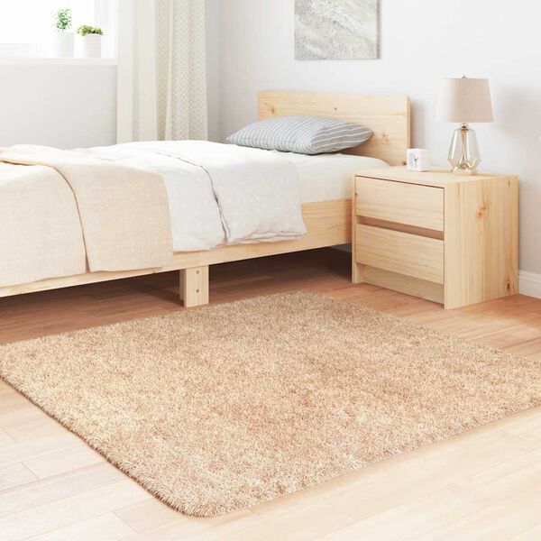 vidaXL Covor shaggy cu pom &icirc;nalt, NAVARRA, bej, 120x120 cm, poliester