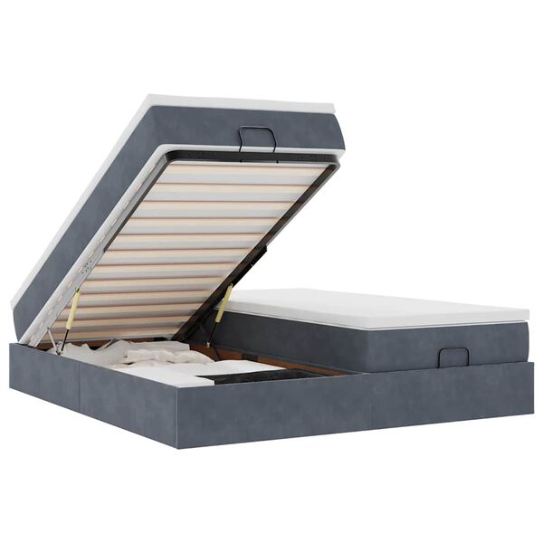 vidaXL Cadru de pat otoman cu saltele Gri &icirc;nchis 200x200cm catifea