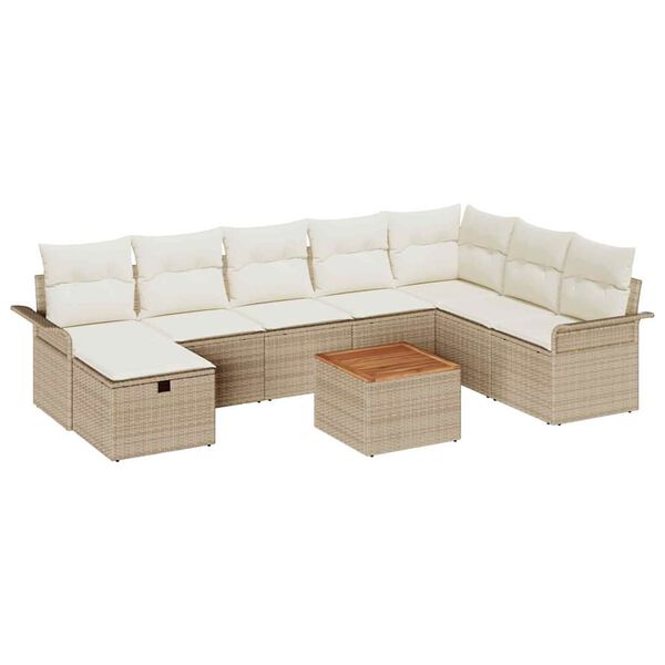 vidaXL Set de canapele pentru grădină cu pernă 9 pcs Bej Rattan poli