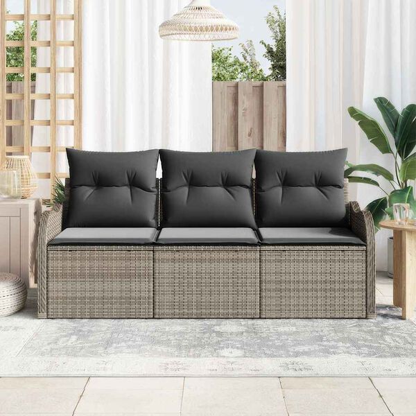 vidaXL Set de canapele pentru grădină cu pernă 3 pcs Gri Rattan poli