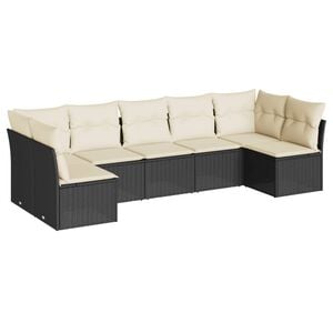 vidaXL Set canapele de grădină cu perne, 7 piese, negru, poliratan