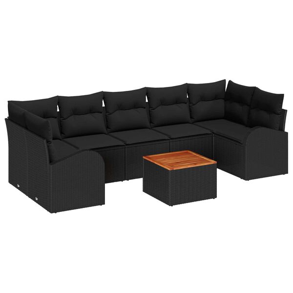 vidaXL Set de canapele pentru grădină 8 pcs Negru poliratan