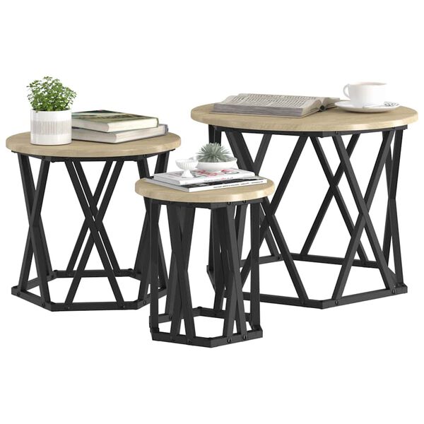 vidaXL Masă laterală nesting 3 pcs Stejar Sonoma