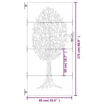 vidaXL Poartă pentru grădină, 85x175 cm, oțel corten, model copac