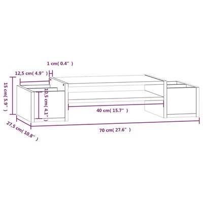 vidaXL Suport pentru monitor, gri, 70x27,5x15 cm, lemn masiv pin
