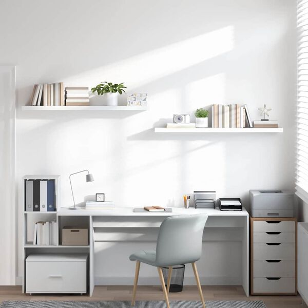 vidaXL Rafturi de perete, 2 buc., alb extralucios, 120x23,5x3,8 cm MDF