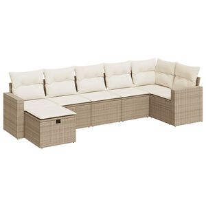 vidaXL Set canapele de grădină, 7 piese, cu perne, bej, poliratan