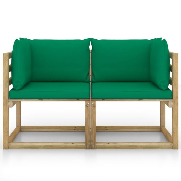 vidaXL Canapele colțar grădină cu perne 2 buc. lemn pin verde tratat