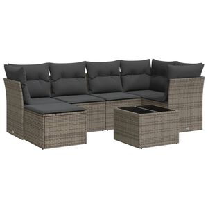 vidaXL Set canapele de grădină, 7 piese, cu perne, gri, poliratan