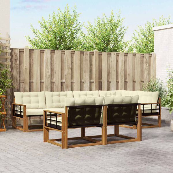 vidaXL Set de canapele de exterior cu pernă 7 pcs Natural și Crem