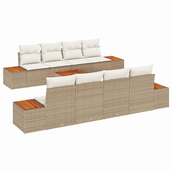 vidaXL Set de canapele pentru grădină cu pernă 9 pcs Bej Rattan poli