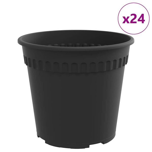 vidaXL Ghiveci rotund pentru flori 24 pcs Negru &Oslash; 19 x 16 cm Plastic
