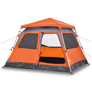 vidaXL Cort camping cupolă 4 persoane, gri/portocaliu, setare rapidă