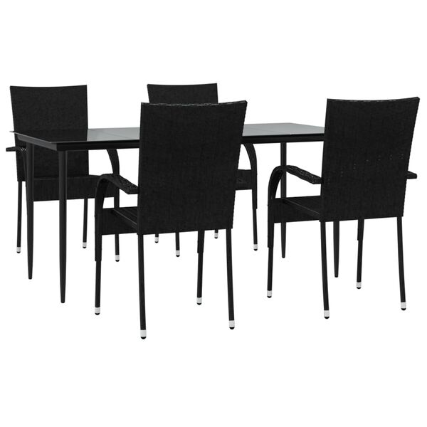 vidaXL Set mobilier de grădină, 5 piese, negru, poliratan