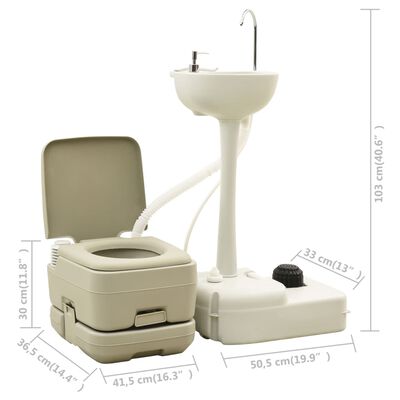 vidaXL Set toaletă portabilă camping 10+10 L suport chiuvetă 20 L, gri