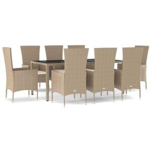 vidaXL Set de masă pentru grădină, 9 piese, cu perne, bej, poliratan