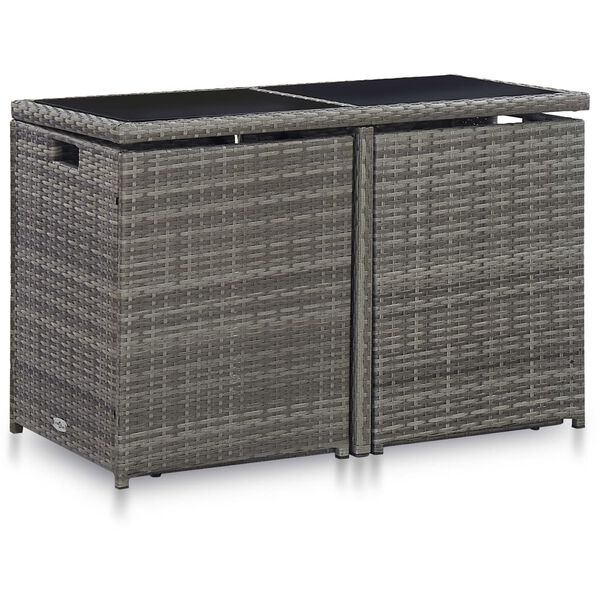 vidaXL Set mobilier de bistro cu perne, 3 piese, gri, poliratan