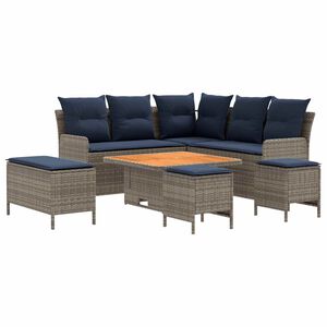 vidaXL Seturi de mobilier 7 pcs Gri și albastru marin Ratan PE