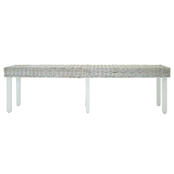 vidaXL Bancă alb 160x35x45 cm, ratan kubu natural și lemn masiv mahon