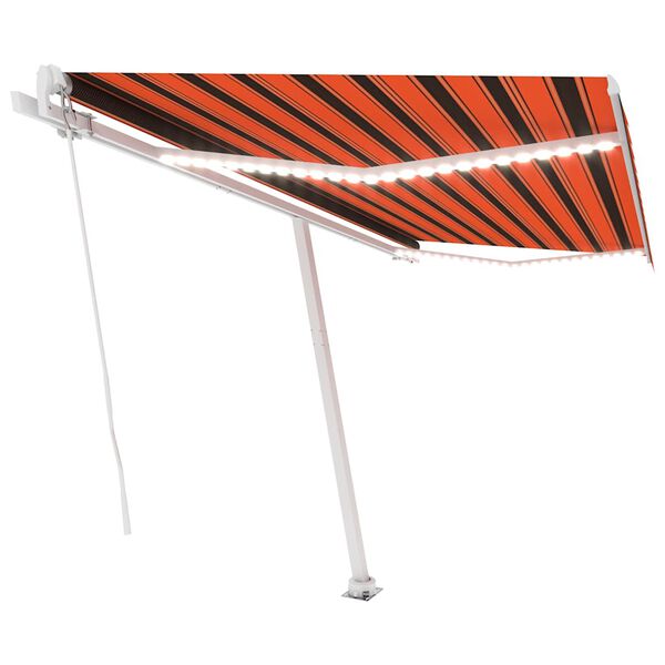 vidaXL Copertină retractabilă manual, LED, portocaliu/maro, 400x350 cm