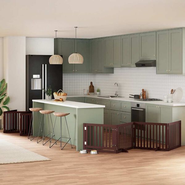 vidaXL Poartă c&acirc;ini pliabilă cu ușă 12 panouri maro 960 cm, lemn plop