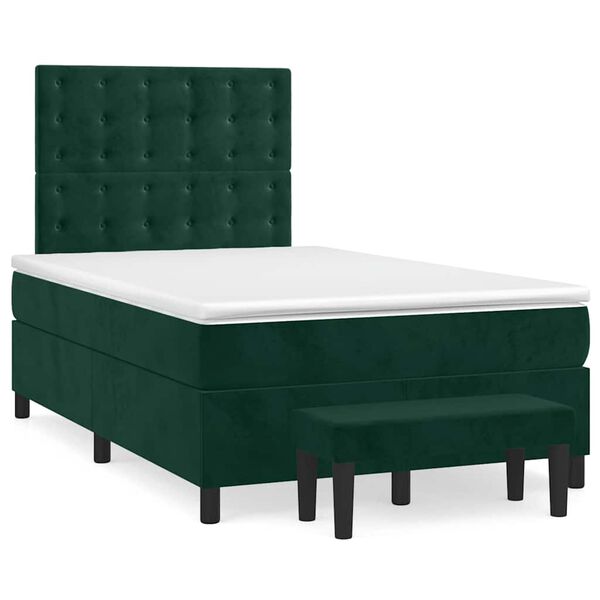 vidaXL Pat box spring cu saltea, verde &icirc;nchis, 120x200 cm, catifea