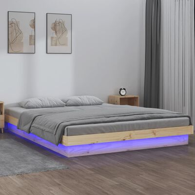 vidaXL Cadru de pat cu LED mic dublu, 120x190 cm, lemn masiv