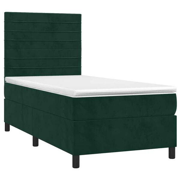 vidaXL Pat box spring cu saltea, verde &icirc;nchis, 100x200 cm, catifea