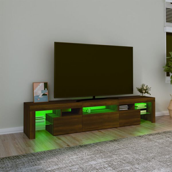 vidaXL Comodă TV cu lumini LED, stejar maro, 200x36,5x40 cm