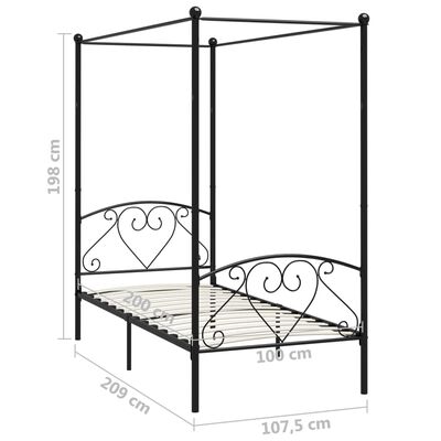 vidaXL Cadru de pat cu baldachin, negru, 100 x 200 cm, metal