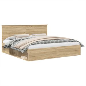 vidaXL Cadru de pat cu headboard Sonoma 200 x 200 cm Lemn de pin masiv