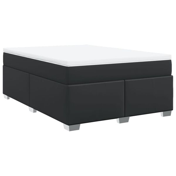 vidaXL Pat box spring cu saltea, negru, 160x200 cm, piele ecologică