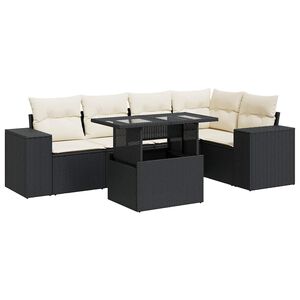 vidaXL Set mobilier de grădină cu perne, 6 piese, negru, poliratan