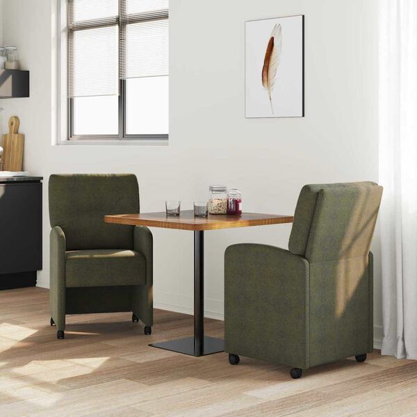 vidaXL Scaune de dining cu roți 2 pcs Verde militar 57 x 67 x 95 cm