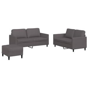 vidaXL Set de canapele cu perne, 3 piese, gri, piele ecologică