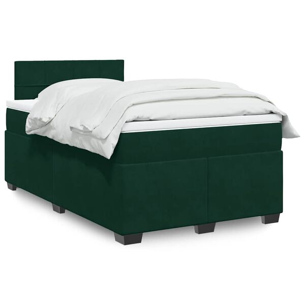 vidaXL Pat box spring cu saltea, verde &icirc;nchis, 120x200 cm, catifea