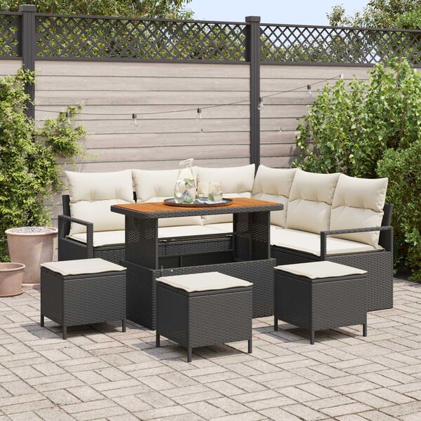 vidaXL Set de canapele pentru grădină cu pernă 9 pcs Negru Rattan poli