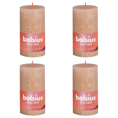 Bolsius Lumânări bloc rustice Shine, 4 buc., roz cețos, 130x68 mm