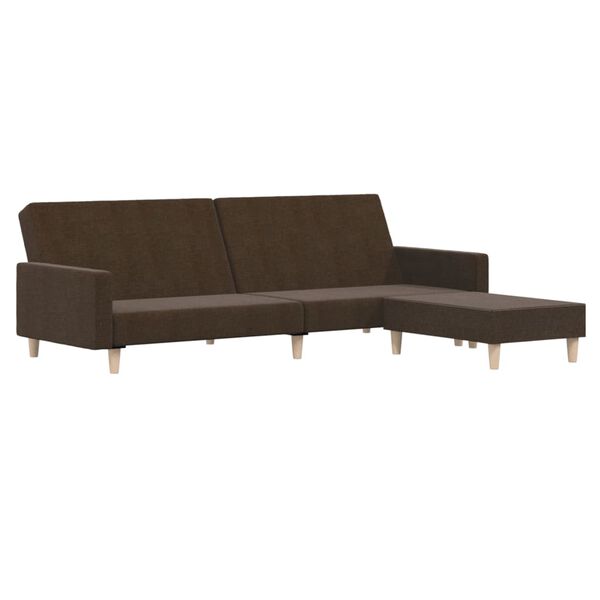 vidaXL Canapea extensibilă cu taburet, cu 2 locuri, maro, textil