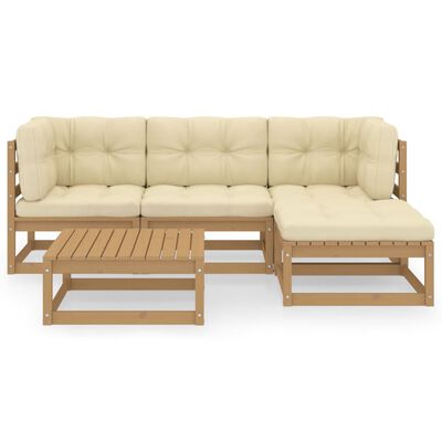 vidaXL Set mobilier de grădină cu perne, 5 piese, lemn masiv pin