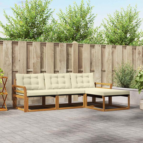 vidaXL Set de canapele de exterior cu pernă 4 pcs Natural și Crem