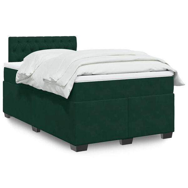 vidaXL Pat box spring cu saltea, verde &icirc;nchis, 120x190 cm, catifea