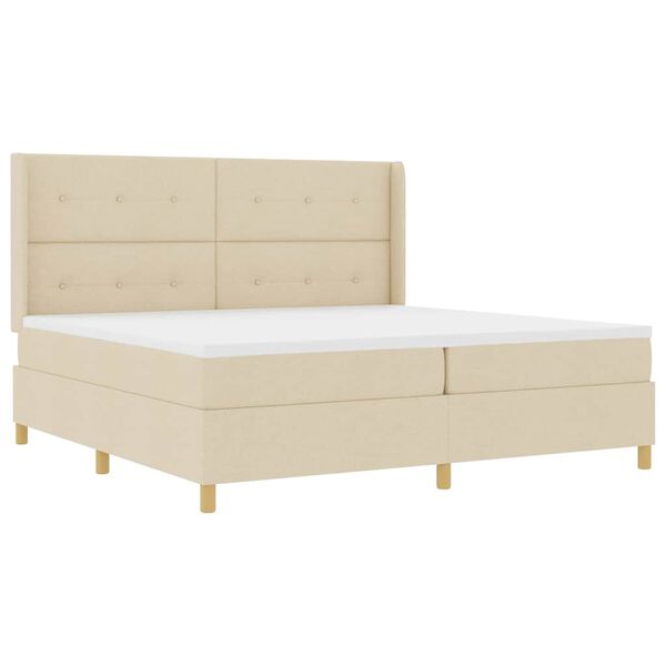 vidaXL Pat cu arcuri cu saltea cu headboard Crem 200 x 200 cm țesătură