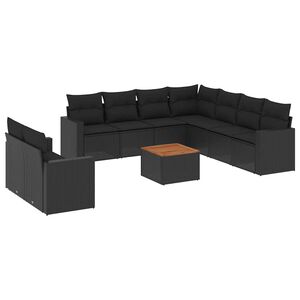 vidaXL Set canapele de grădină cu perne, 10 piese, negru, poliratan